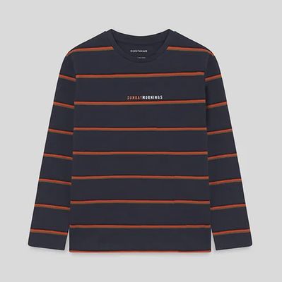 TSHIRT NAVY ORANGE & BROWN STRIPE LONG SLEEVE NUKUTAVAKE / 7004