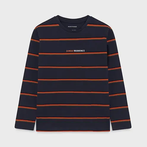 TSHIRT NAVY ORANGE & BROWN STRIPE LONG SLEEVE NUKUTAVAKE / 7004