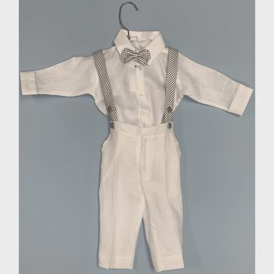 3PC SHIRT PANT & BOWTIE WHITE GREY CHECK SUSPENDERS / GA21550L