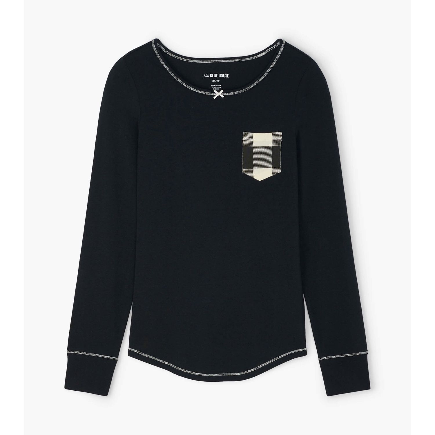 TOP WOMEN'S BLACK CREAM PLAID POCKET / TS1BLCK003