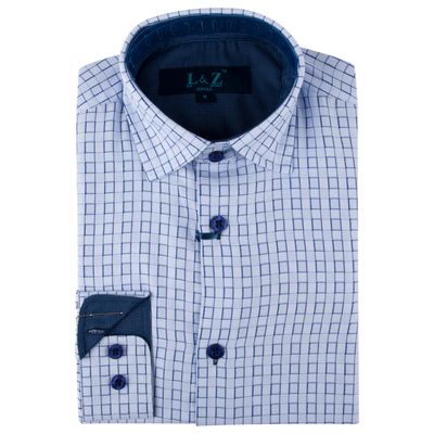 SHIRT STEEL BLUE CHECKERBOARD PRINT / 5807