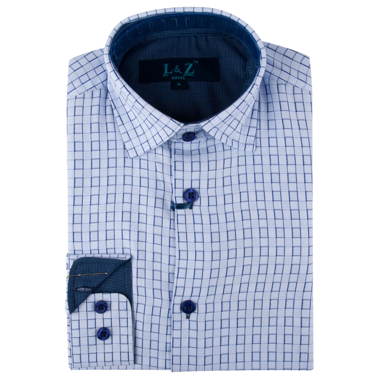 SHIRT STEEL BLUE CHECKERBOARD PRINT / 5807