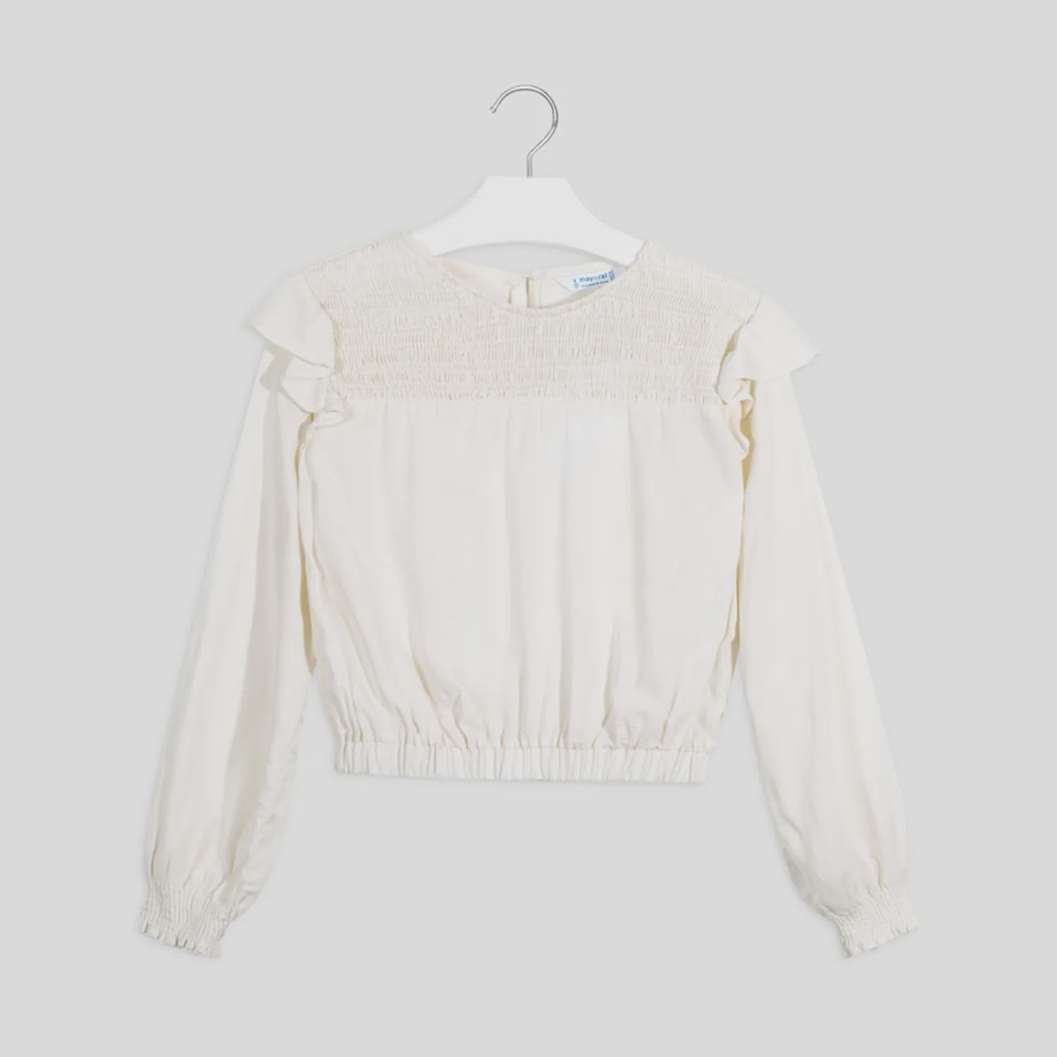 SHIRT CREAM SMOCKING FRONT ELASTIC HEM / 7140