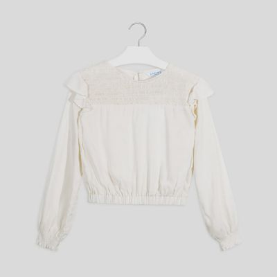 SHIRT CREAM SMOCKING FRONT ELASTIC HEM / 7140