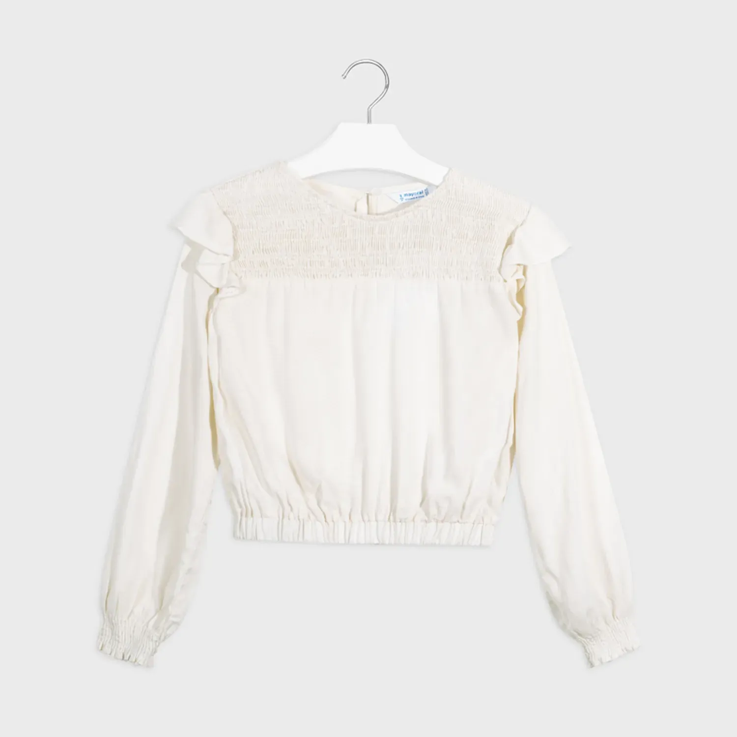 SHIRT CREAM SMOCKING FRONT ELASTIC HEM / 7140