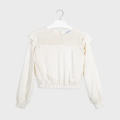 SHIRT CREAM SMOCKING FRONT ELASTIC HEM / 7140