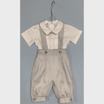 3 PC KNICKER PANT SET WHITE & GREY WITH SUSPENDERS / ED21550