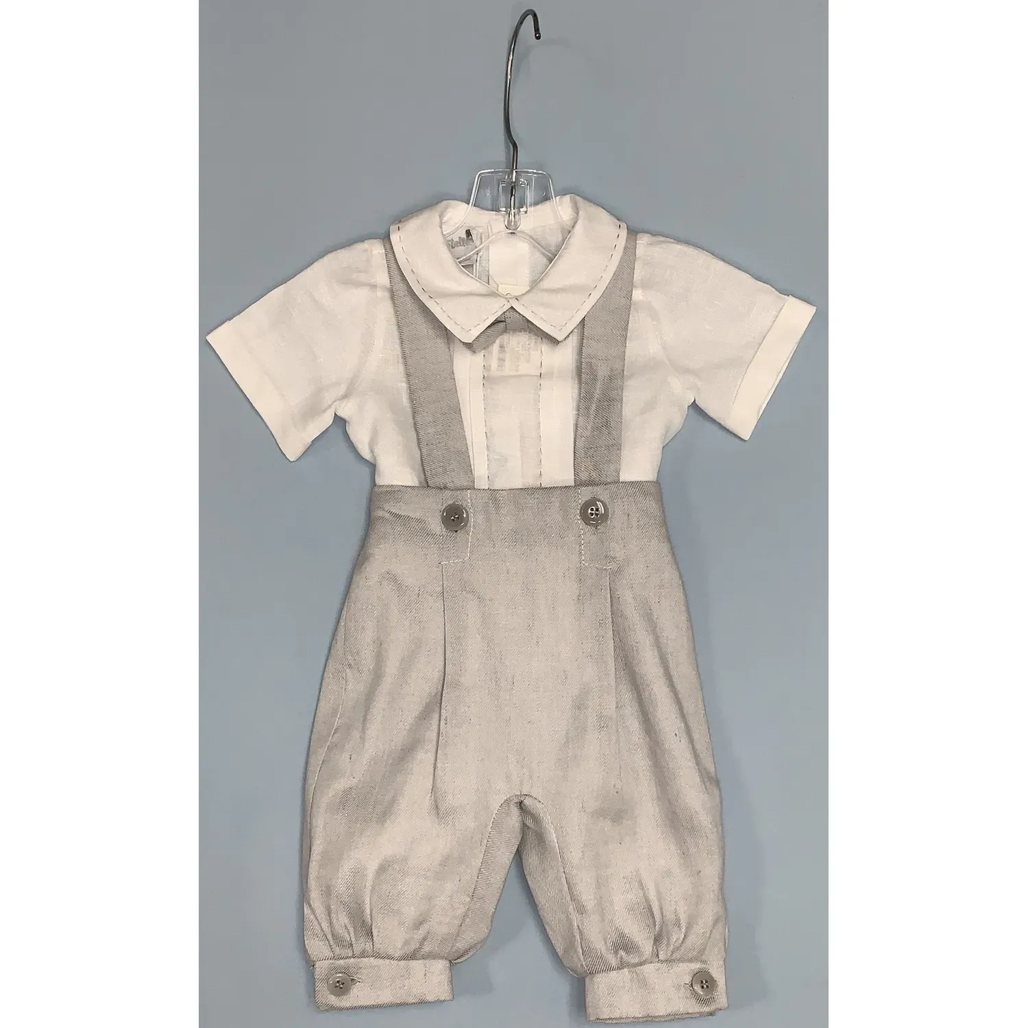 3 PC KNICKER PANT SET WHITE & GREY WITH SUSPENDERS / ED21550 3 PC KNICKER PANT SET WHITE & GREY WITH SUSPENDERS / ED21550