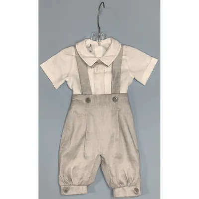 3 PC KNICKER PANT SET WHITE & GREY WITH SUSPENDERS / ED21550
