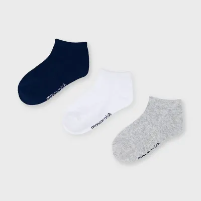 3 PC SHORT SOCK SET GREY & WHITE & NAVY / 10055