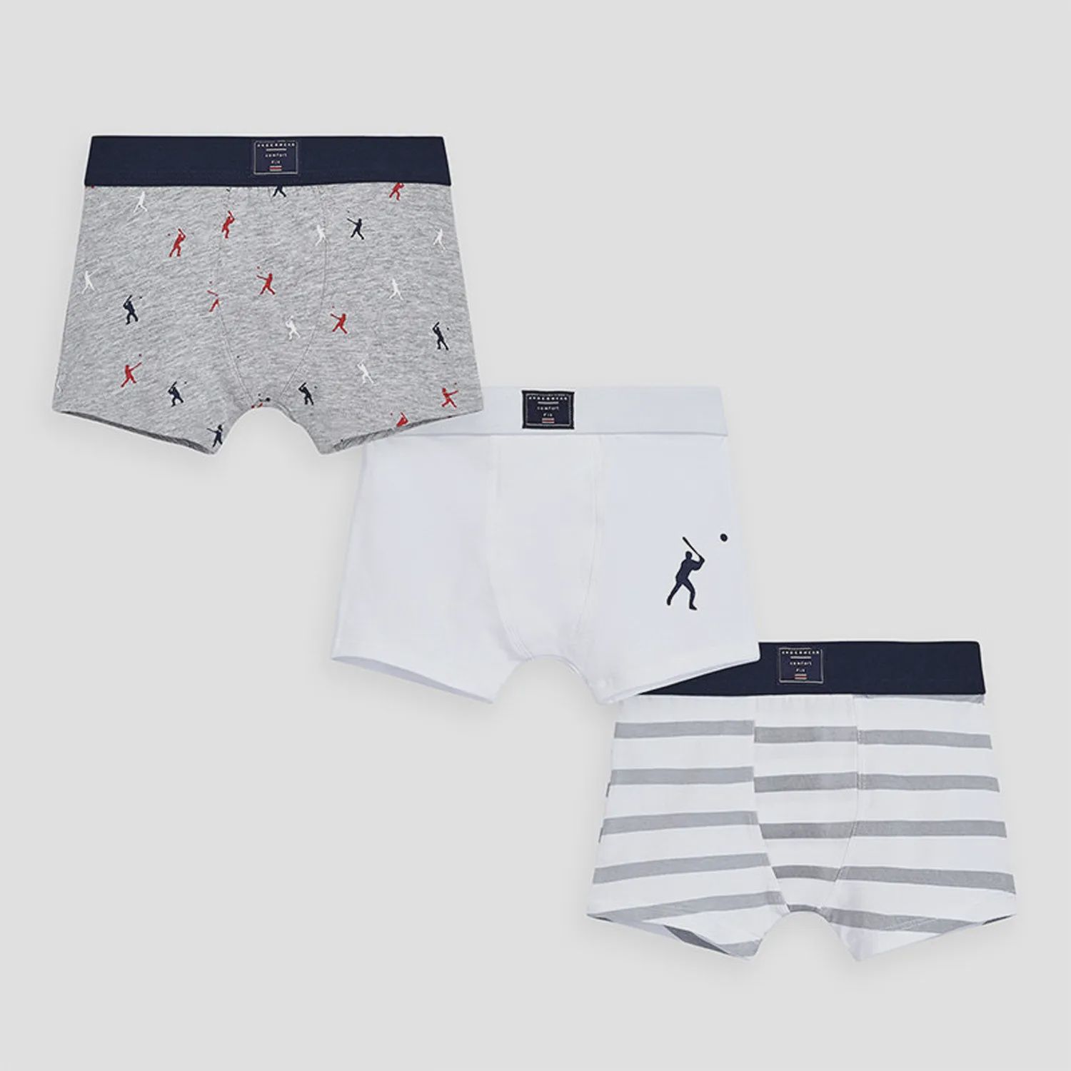 3 PC BOXER SET WHITE & NAVY TRIM PLAY PRINT / 10772