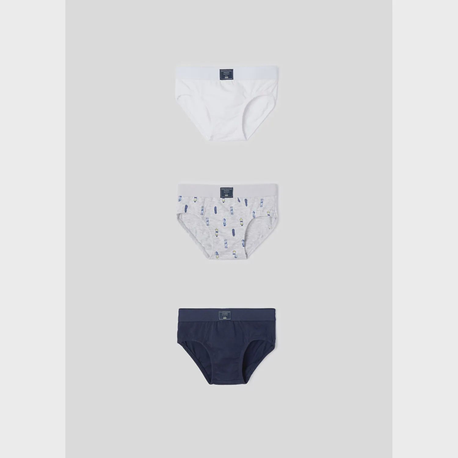 3 PAIR BOYS BRIEFS WHITE NAVY & GREY SKATEBOARD PRINT / 10212
