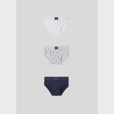 3 PAIR BOYS BRIEFS WHITE NAVY & GREY SKATEBOARD PRINT / 10212
