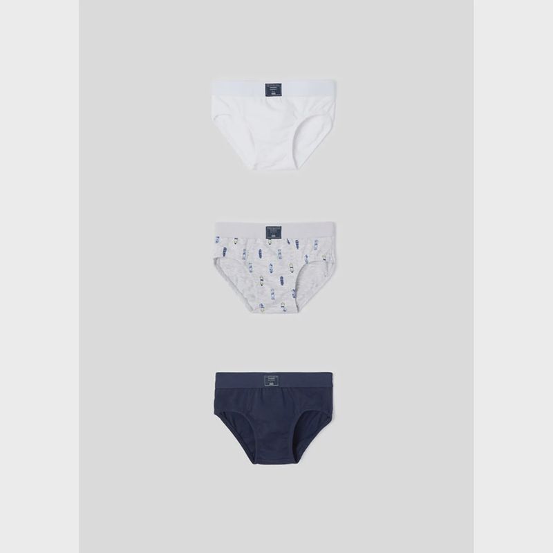 3 PAIR BOYS BRIEFS WHITE NAVY & GREY SKATEBOARD PRINT / 10212