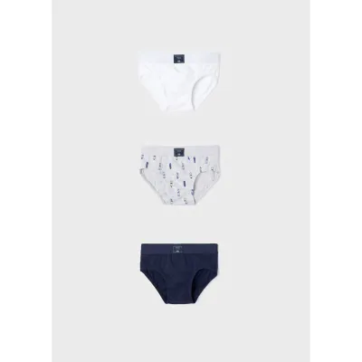 3 PAIR BOYS BRIEFS WHITE NAVY & GREY SKATEBOARD PRINT / 10212