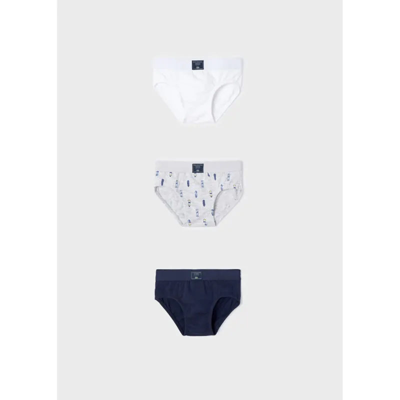 3 PAIR BOYS BRIEFS WHITE NAVY & GREY SKATEBOARD PRINT / 10212