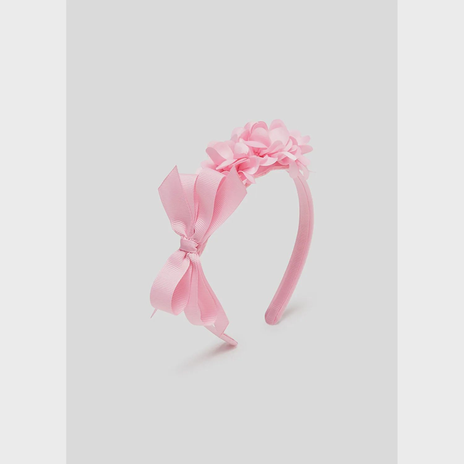 HEADBAND PINK FLOWER & BOW TRIM / 10193