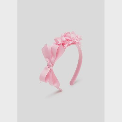 HEADBAND PINK FLOWER & BOW TRIM / 10193