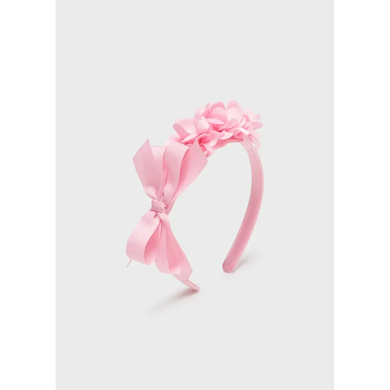 HEADBAND PINK FLOWER & BOW TRIM / 10193