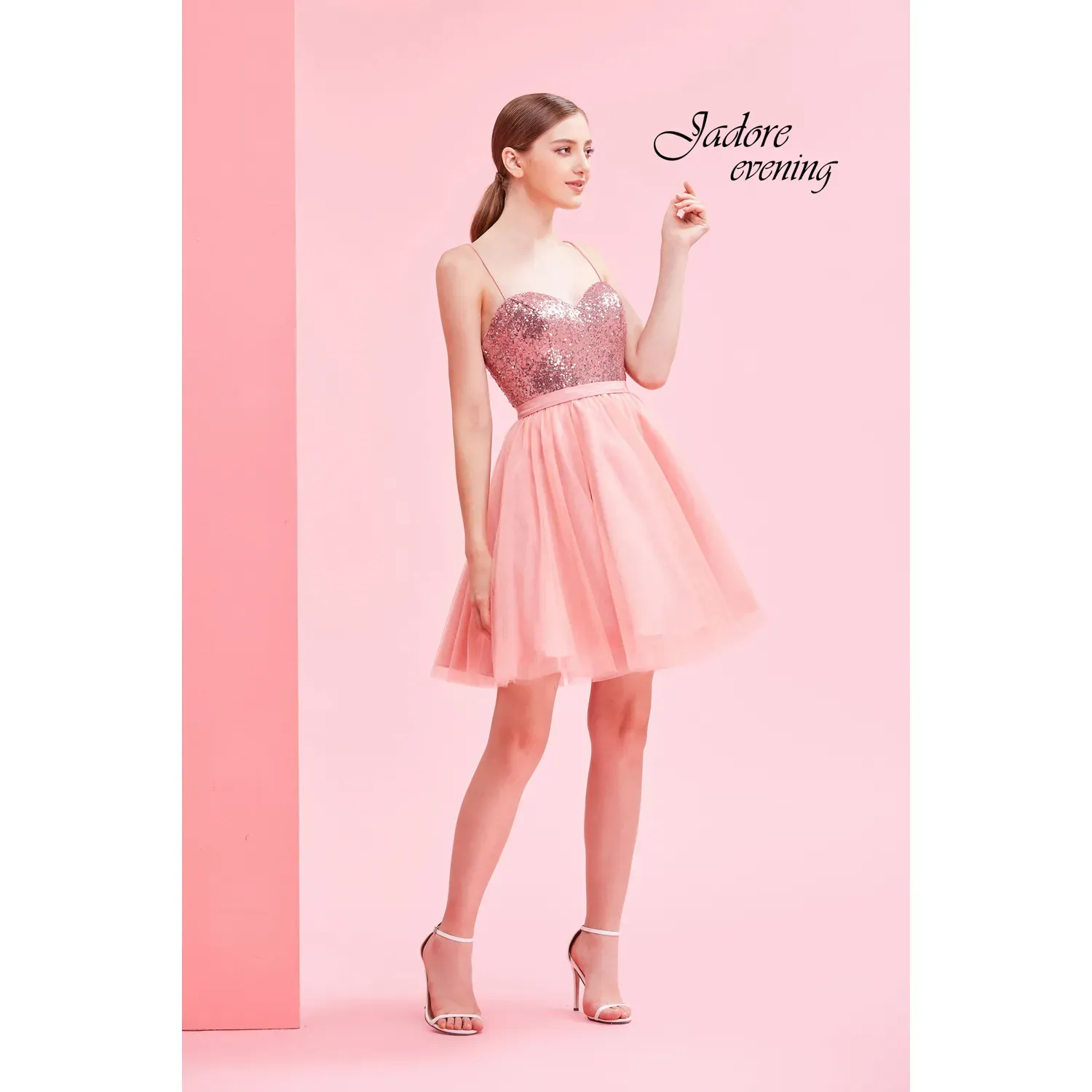 DRESS BABY PINK SEQUIN BODICE TULLE SKIRT 2 TONE TEEN'S / J16093