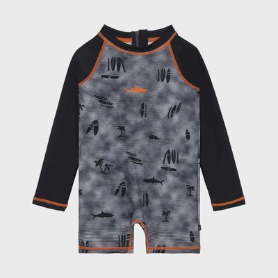 1 PC SWIMSUIT RASHGUARD SURF REPREVE BLACK ORANGE TRIM / D30NB72