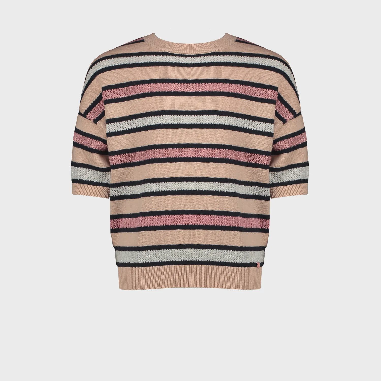 SWEATER ROSE STRIPED SHORT SLEEVE KNIT WITH SPARKLE / N1125309
