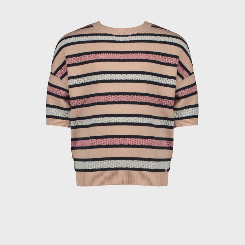 SWEATER ROSE STRIPED SHORT SLEEVE KNIT WITH SPARKLE / N1125309