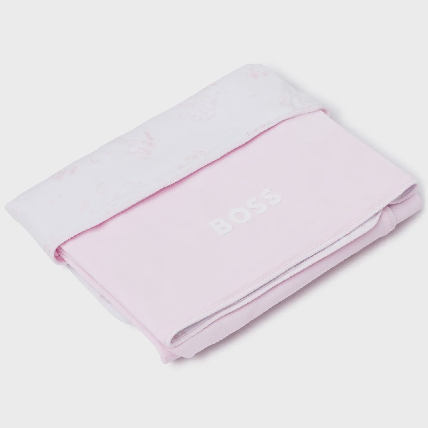 BLANKET PINK & WHITE BUNNY PRINT COTTON BOSS LOGO / J90244