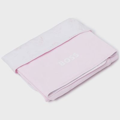 BLANKET PINK & WHITE BUNNY PRINT COTTON BOSS LOGO / J90244