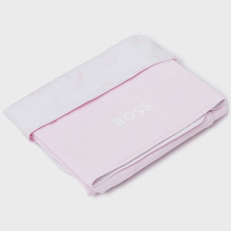 BLANKET PINK & WHITE BUNNY PRINT COTTON BOSS LOGO / J90244
