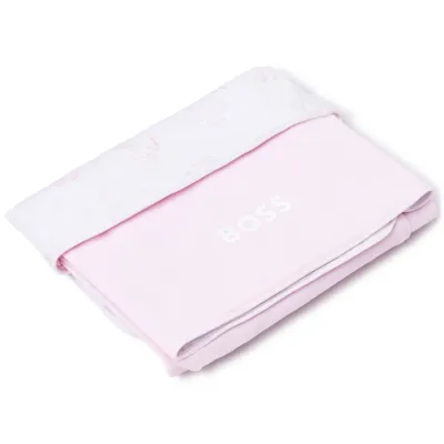BLANKET PINK & WHITE BUNNY PRINT COTTON BOSS LOGO / J90244 BLANKET PINK & WHITE BUNNY PRINT COTTON BOSS LOGO / J90244
