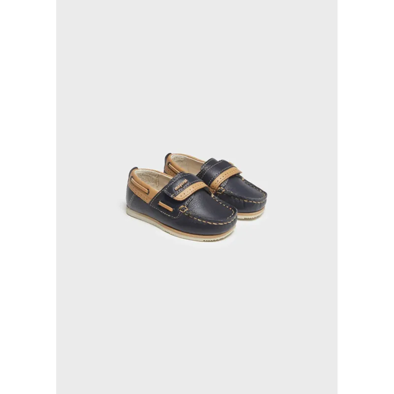 NAVY BOAT SHOES TAUPE TRIM VELCRO STRAP / 41390 NAVY BOAT SHOES TAUPE TRIM VELCRO STRAP / 41390