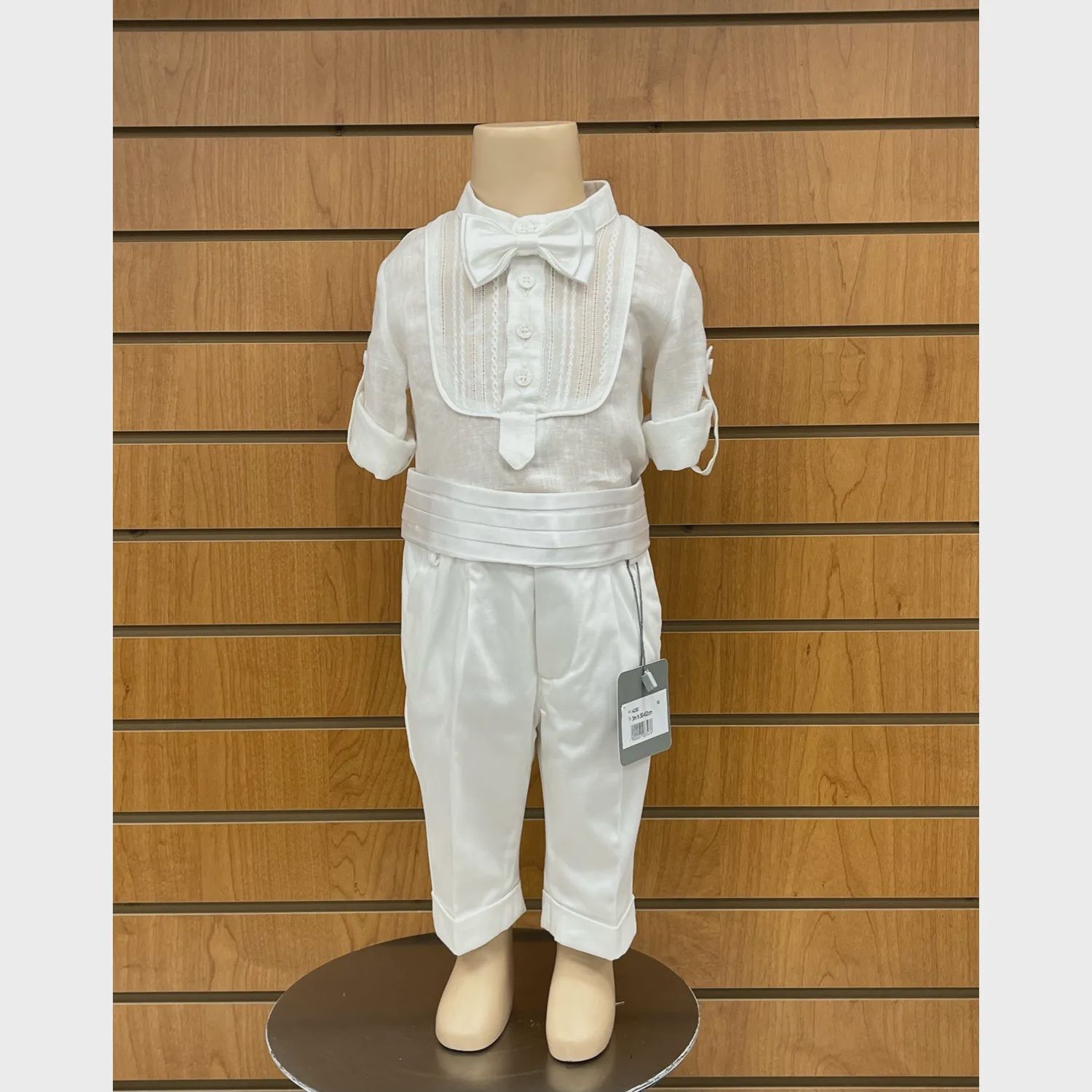 4 PC SHIRT PANT BOWTIE & CUMBERBAND CREAM SATIN TRIM / A2282
