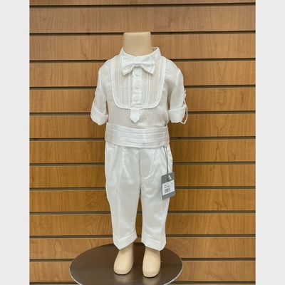 4 PC SHIRT PANT BOWTIE & CUMBERBAND CREAM SATIN TRIM / A2282