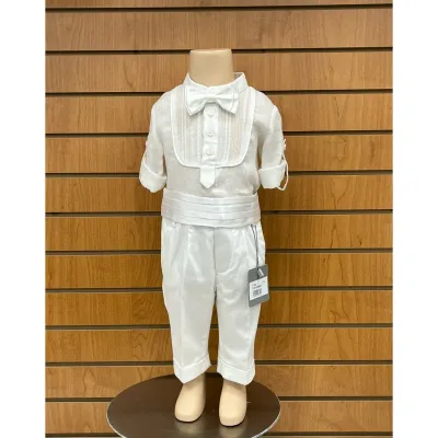 4 PC SHIRT PANT BOWTIE & CUMBERBAND CREAM SATIN TRIM / A2282