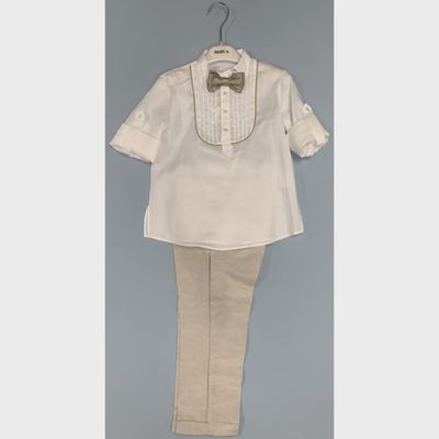 4PC SHIRT & PANT & BOWTIE & CUMMBERBAND WHITE & BEIGE / A2275