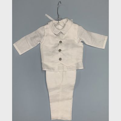 4 PC VEST SET WHITE GREY TRIM WITH SUSPENDERS / GA21561