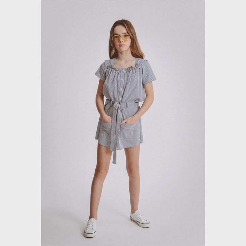 SHORT NAVY & WHITE STRIPE IMITATION SKIRT WITH BELT & BUTTONS / MMT1244AP22