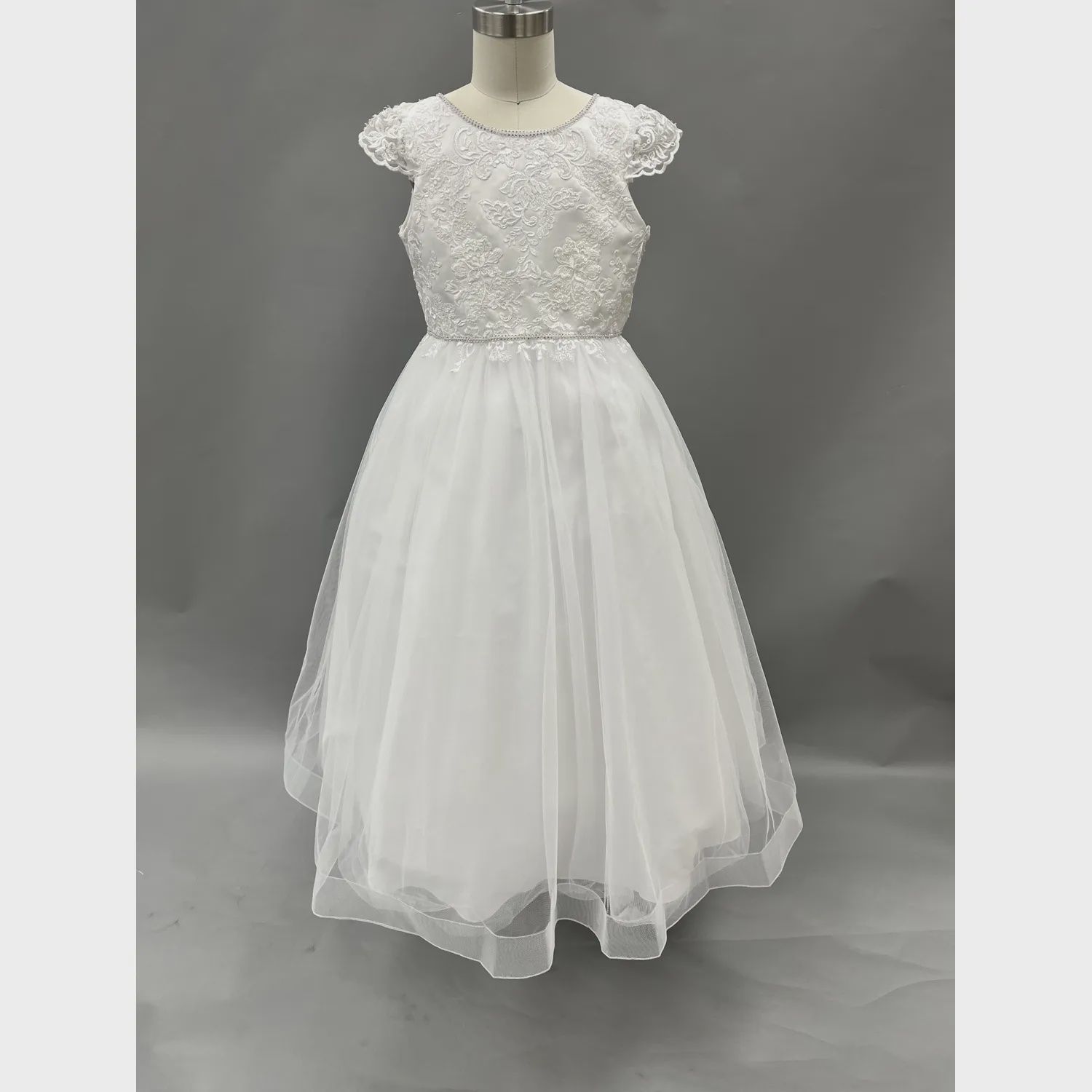 GOWN WHITE HUSKY LACE BODICE TULLE SKIRT / FG2101H