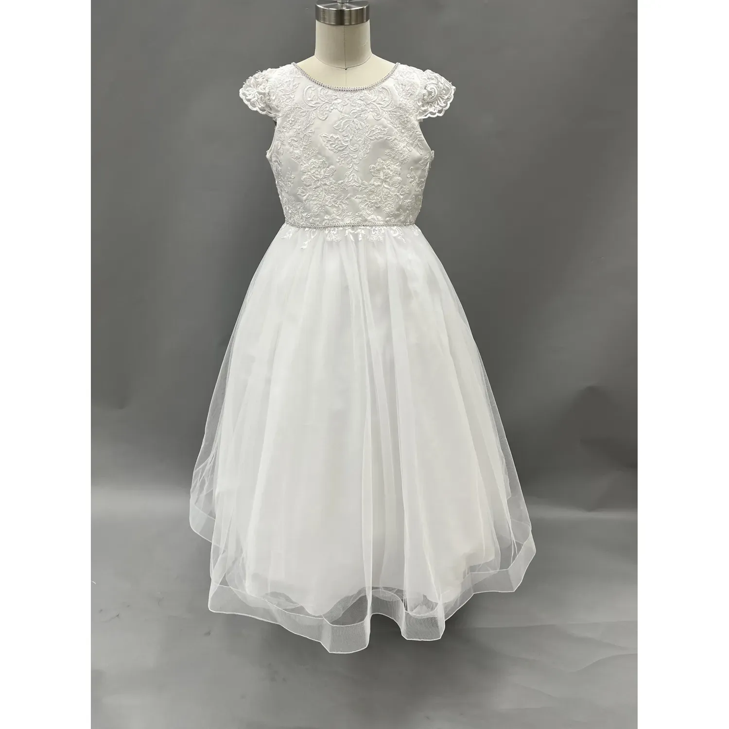GOWN WHITE HUSKY LACE BODICE TULLE SKIRT / FG2101H