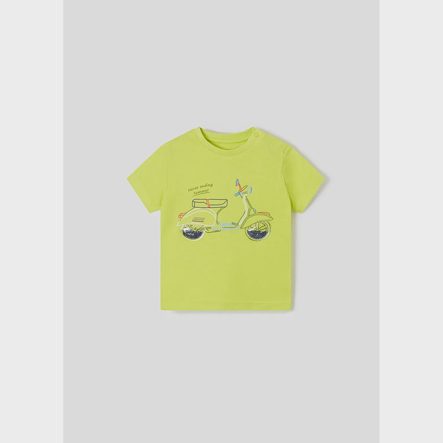 TSHIRT LIME SHORT SLEEVE MOPED PRINT / 1004