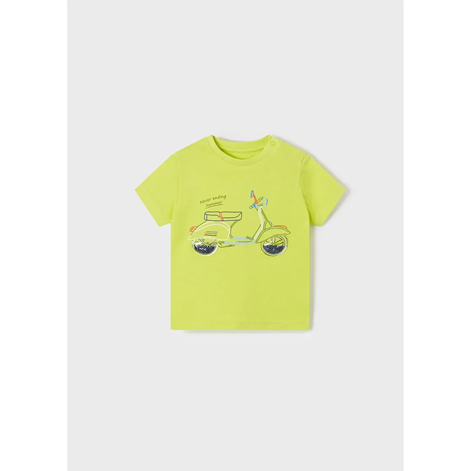 TSHIRT LIME SHORT SLEEVE MOPED PRINT / 1004