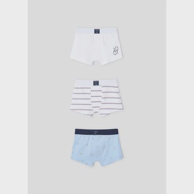 3 PC BOXER SET BLUE WHITE WITH STRIPES & TENNIS PRINT / 10215