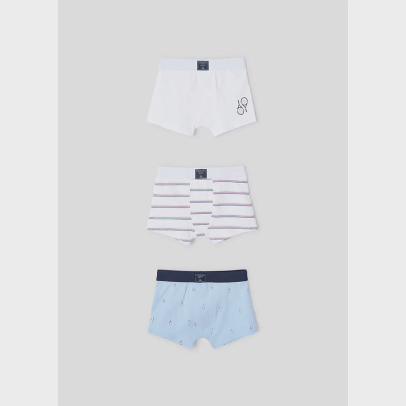 3 PC BOXER SET BLUE WHITE WITH STRIPES & TENNIS PRINT / 10215