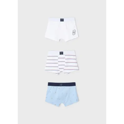 3 PC BOXER SET BLUE WHITE WITH STRIPES & TENNIS PRINT / 10215