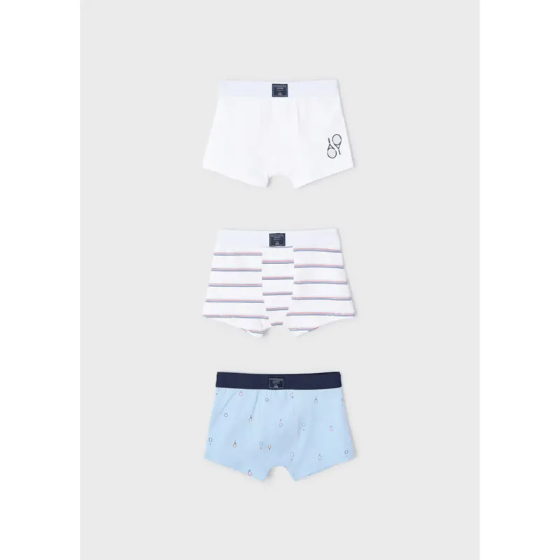 3 PC BOXER SET BLUE WHITE WITH STRIPES & TENNIS PRINT / 10215