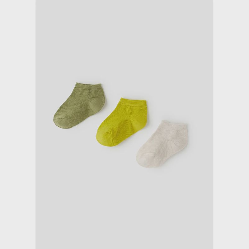 3 PC SOCK SET GREEN & CREAM SHORT / 10172