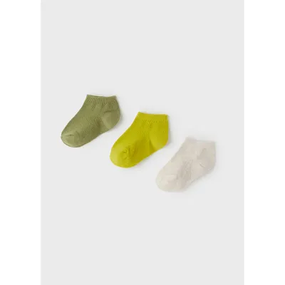 3 PC SOCK SET GREEN & CREAM SHORT / 10172