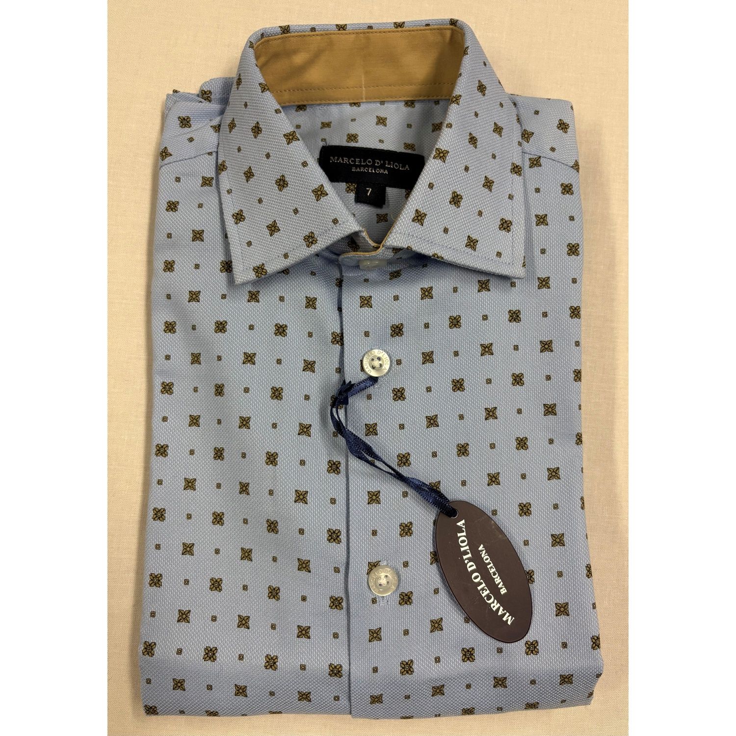 SHIRT LIGHT BLUE GOLD PRINT / 5862