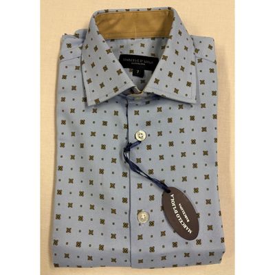 SHIRT LIGHT BLUE GOLD PRINT / 5862